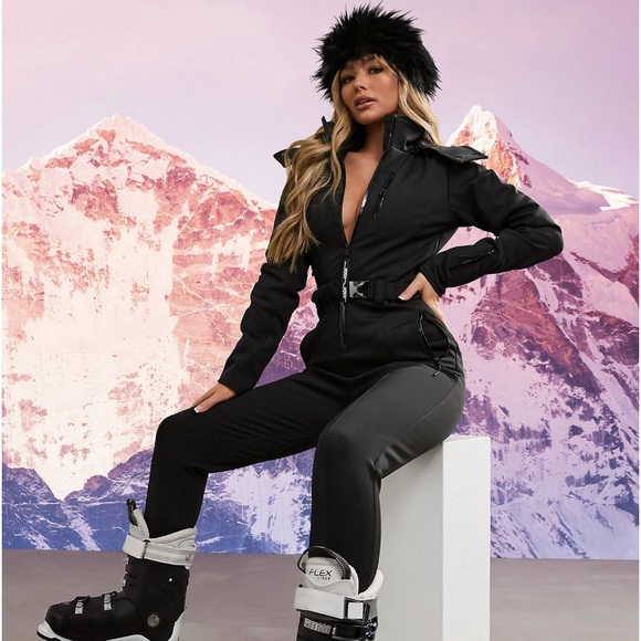 ASOS | Pants & Jumpsuits | Asos 455 Ski Fitted Belted Ski Suit With Fur ...
